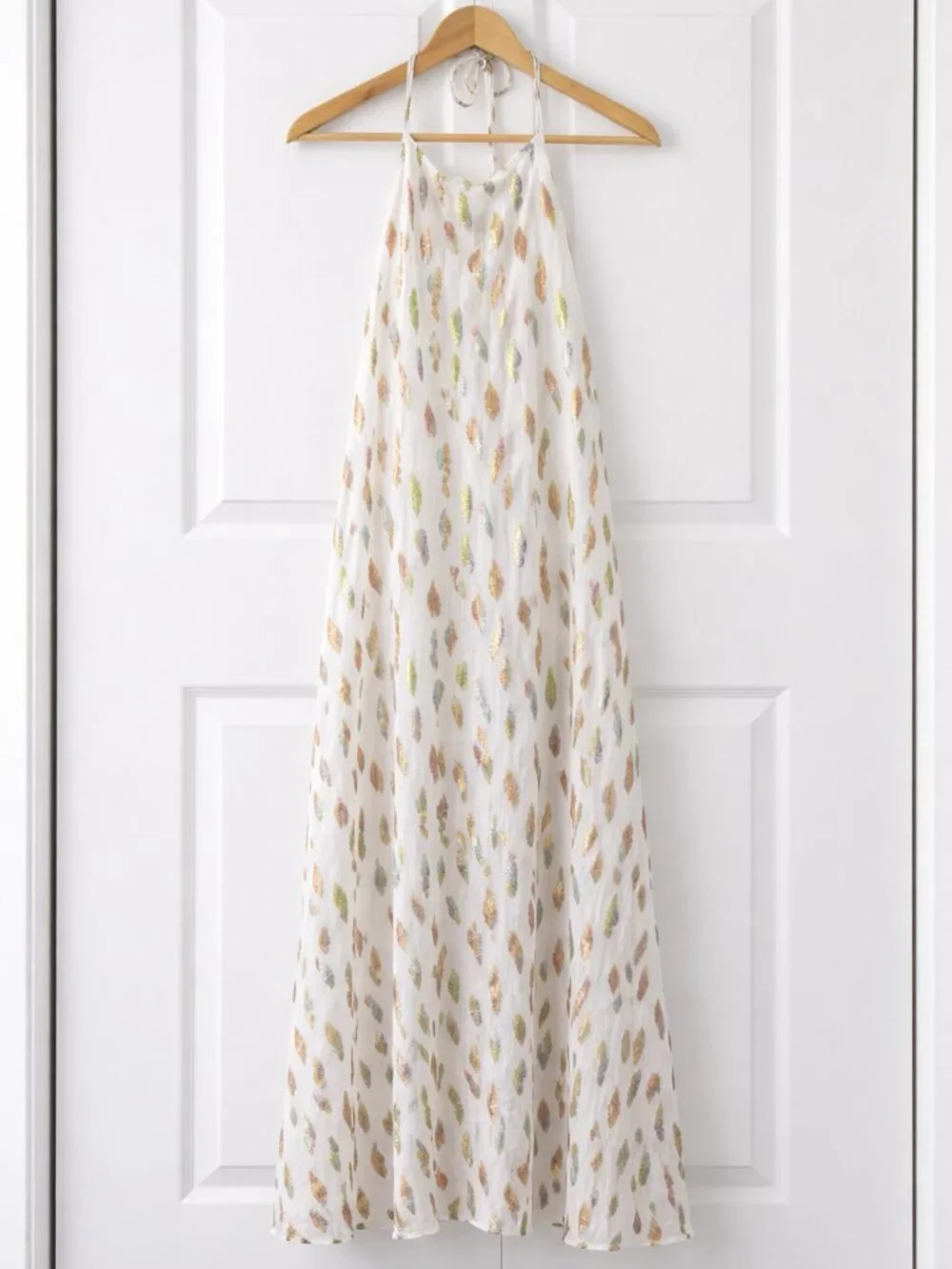 PQ Swim Chantel Dress Metallic Leaf Halter Open Back Crinkle Chiffon M/L - Picture 3 of 14